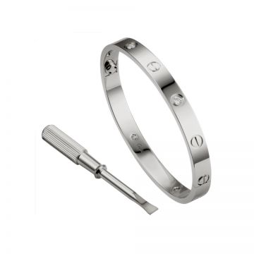 Cartier Love Diamonds Silver Bangle Screw Detail For Unisex Imitation Chic Valentine Gift Online Store B6035817