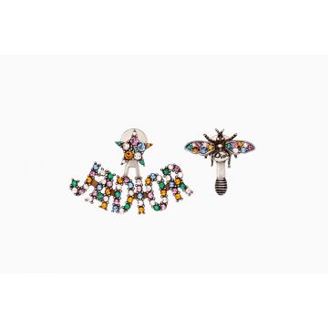 2018 Top Sale Dior J'Adior Ladies Colorful Swarovski Crystals Asymmetric Bee & Logo Design Brass Earrings E0640ADRCY_D942