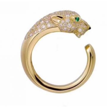 Replica PanthèRe De Cartier Diamond Leopard Head Design Emerald Eye Detail Ladies Luxury Open Ring 18k White Gold N4224900