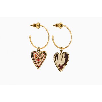 High End Dior Dioramour Multicolor Heart-shaped Pendant Ladies Asymmetric Vintange Brass Hoop Earrings E0937DMRLQ_D919