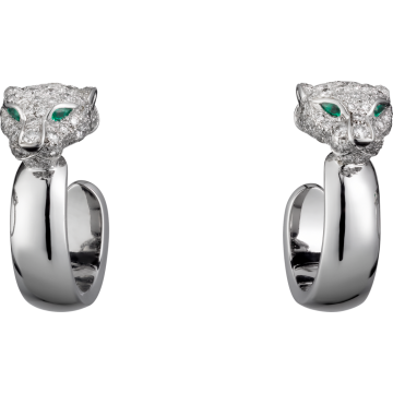 2018 New Style Cartier Panthère de Cartier Emeralds Eyes Motif Ladies Diamonds Earrings Silver/ Rose Gold N8515007 