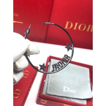 2019 Dior J'Adior Retro Black Metal Star Trimming Asymmetric Hoops Ladies Crstal Earrings For Sale