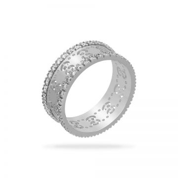 Gucci Latest Double G Double Rows Paved Diamonds Cutwork GG Design Sterling Silver Ring Popular Wedding Ring For Ladies Onlie