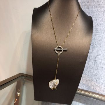 Copy Dior Gold Chain Clasp Closure Details Lasso Design Full Diamond Round Card Heart Star Bee Pendant New Women'S Sexy Necklace