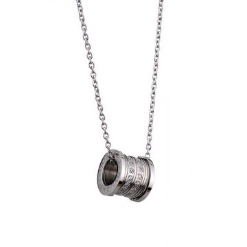 Bvlgari B.zero1 Silver Spiral Charm Chain Necklace Engraved Two Line Crystals Unisex Style Price Dubai