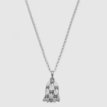 Replica Gucci Ghost Engraved Pattern Tulip Flower Shape Pendant Sterling Silver Necklace For Couple 455276 J8400 0701