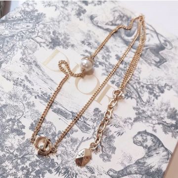 Replica Dior Women'S Distressed Metal Finish Pearl & CD Monogram Detail Long Chain Necklace For Sale Online