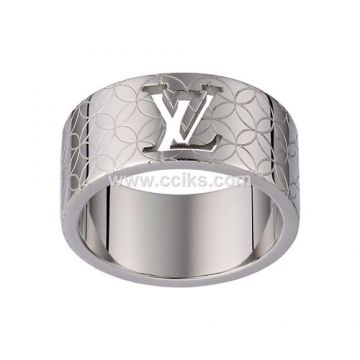 Louis Vuitton Champs-Elysées Classic Hollowed-out LV Charm Male Tone Band Ring Silver/Black Titanium Steel Sale Online