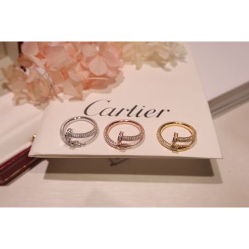 Faux Cartier Juste un Clou Couple Half Paved Diamond Single Circle Nail Shaped Ring White/Yellow/Rose Gold B4231500/B4231400/B4231600