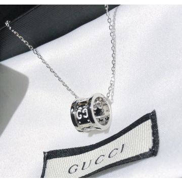 Imitation Gucci Icon Ladies Chain Interlocking G Logo Swivel Cutout Pendant  18k White Gold Chain Necklace Top Quality