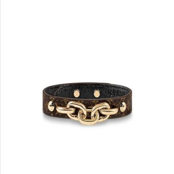 2021 Fashion Unisex Louis Vuitton Brown Leather Yellow Gold Plated Link Chain Charm  Monogram Pattern Bracelet Price List Replica
