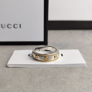 Unique sTYLE Gucci Icon Yellow Gold Braided Trimming GG Logo Charm 2021 Cruise Fake Ring For Men Silver/ Black