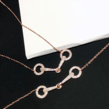2021 New Style Hermes Filet D'or Luxury Paved Diamonds Design Women Rose Gold Jewellery Set Bracelet/Necklace Online