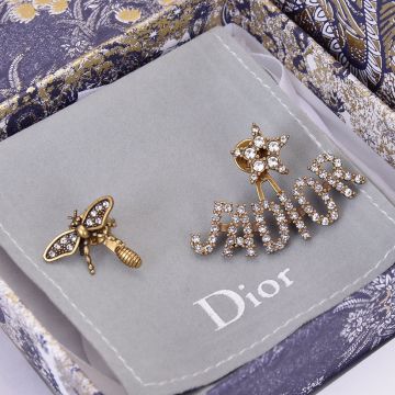 Low Price Dior Gold-tone J'ADIOR Motif  Women Paved Diamonds Star Bee Asymmetric Stud Earrings Best Gift Replica  
