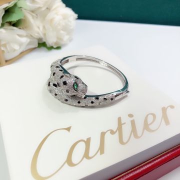 Replica PanthèRe De Cartier Double Leopard Head Overlap Onyx & Emerald Eye Details Half Paved Diamond Bracelet For Female