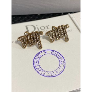 Imitation Dior Brass Metal Diamond Brand Logo Letter Women'S Vintage Earrings Good Review Product 
