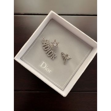Clone Dior J'Adior Signature Star Diamond Detail Little Bee Vintage Asymmetric Women'S Silver Earrings E0640ADRCY_D909
