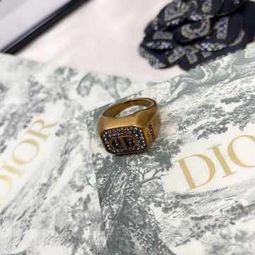 Fake Dio(R)Evolution Brass Pave Diamond Theme Distressed Metal CD Letter Men'S Vintage Luxury Ring