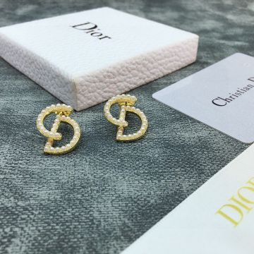 2021 Limited Edition Christian Dior Your Dior CD Logo White Pearl Yellow Gold Plated Stud Earrings For Ladies Price Online