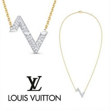 Louis Vuitton Popular LV Volt Silver Upside Down Z-shaped Paved Diamonds Pendant 18k Gold Two-tone Necklace For Ladies Q93810
