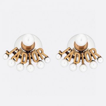 Replica Top Sale Dior J’Adior Antique Gold-finish Metal White Resin J'Adior' Signature Stud Earrings For Ladies Price Online