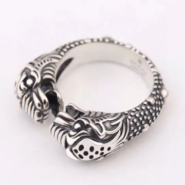 Replica Gucci Garden Opening Design Sterling Silver Double Tiger Head Ring For Male Hot Selling 498531 J8400 0701