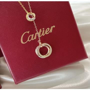 Replica Cartier Trinity Series Lasso Design 18k White/Yellow/Rose Gold Diamond Hoop Charm Ladies Elegant Necklace B7058500
