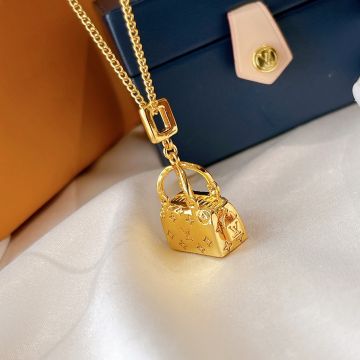 Replica Trendy Louis Vuitton Women'S Gold Monogram Print Handbag Pendant Necklace Spring New Style