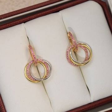 Replica Cartier Trinity Collection 18k White/Yellow/Rose Gold Tricolor Hoop Pendant Women'S Pink Diamond Earrings Hot Selling Jewelry