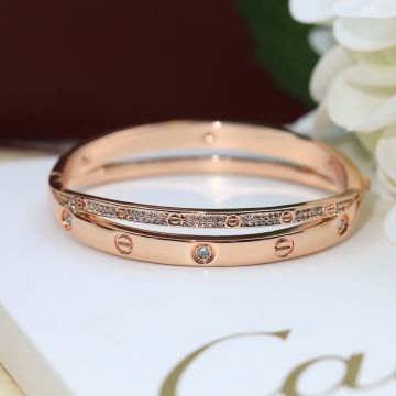 Imitation Cartier Love Diamond Narrow Ring Screw Motif Bracelet Stitching New Style Rose Gold Ladies Bangle