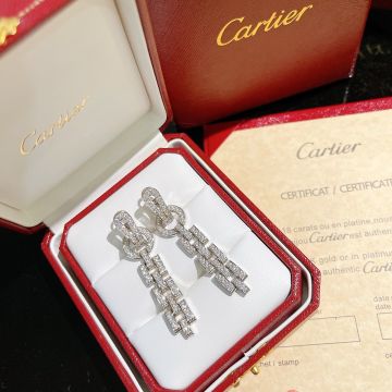 Replica Cartier Agrafe Pavé Diamonds Link Detail Tassel Style Design Earrings 18K White Gold Jewelry N8515188