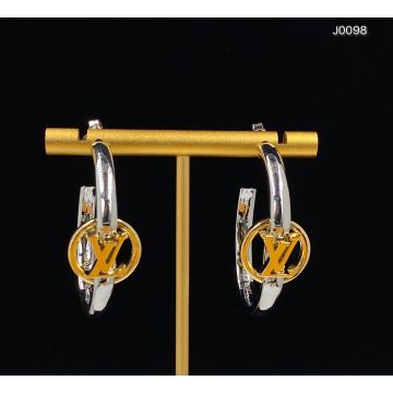 Fake Simple Louis Vuitton Garden Louise Gold LV Logo Silver Hoop Earrings For Women Online