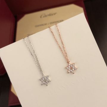 Replica Cartier Symbol Full Paved Diamond Openwork Five Pointed Star Pendant Necklace Women'S Fashion Jewelry 18K White/Rose Gold B3153117/B3153116