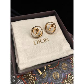 Replica Dior CD Navy Metal Finish Diamond Hoop Center Embellished CD Letter Retro Style Earrings For Female E1757CDNLQ_D301