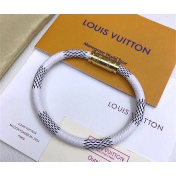 Copy Louis Vuitton Keep It White Canvas Damier Graphite Engraved Lock Bracelet For Women Fashion Style M6138F