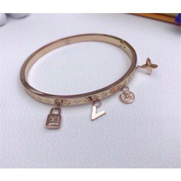 Premium Louis Vuitton Minimalist Rose Gold Monogram Print Pendant Metal Bracelet For Ladies Top Quality