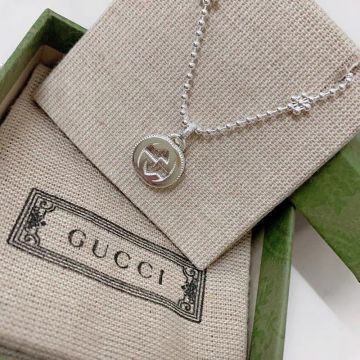 Replica Gucci Ladies Sterling Silver Simple Interlocking G Pendant Flower Motifs Boule Chain Necklace 479221 J8400 8106 