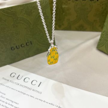 Replica Gucci Ghost Engraved Classic Pattern Yellow/Green Pineapple Shape Pendant Silver Long Necklace For Women New Style