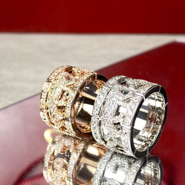 Fake Cartier De PanthèRe & Maillon Double Row Link Diamond Cutout Cheetah Shaped Couple Wedding Ring