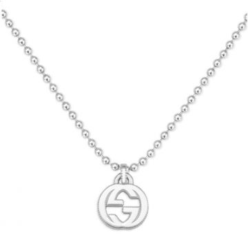 Replica Gucci Unisex Smooth Sterling Silver Bead Chain Classic Interlocking Double G Pendant Necklace Shining  479219 J8400 8106