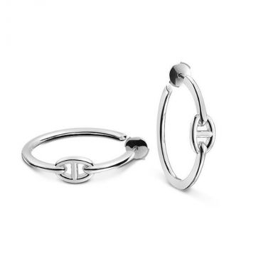 Hermes Dupe Chaine d'Ancre Enchainee Silver Hoop Earrings Unique Style Sale Online Malaysia H109510B 00