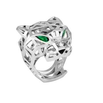 High Quality Cartier Panthère de Cartier Emeralds Eyes Ladies Silver Fake Ring N4730900 