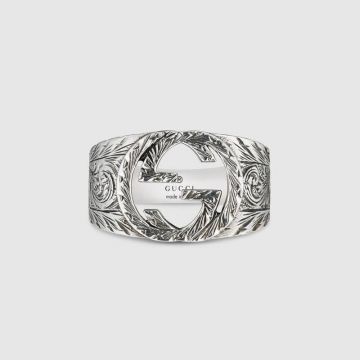 Replica Gucci Simple Style Interlocking G Hollowed-out Design Sterling Silver Engraved Pattern Ring For Ladies 455302 J8400 0811