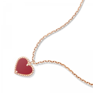 Van Cleef & Arpels Sweet Alhambra Women's Necklace Heart Pendant Red Enamel Rose Gold-plated Chain Sale LA VCARN59N00 