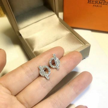 Hermes Ladies 925 Sterling Silver Earrings Elegant Style Diamonds Ear Studs Canada Sale Replica