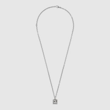 Top Sale Gucci Aged Sterling Silver Cutwork Square G Pendant Intricate Arabesque Pattern Women Necklace 552768 J8400 0811Thick Link Chain/Ball Chain