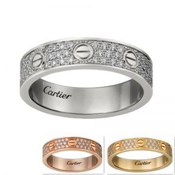 Cartier Love Three Lines Decked Crystals Wide Ring With Screw Motif For Lady Price Paris B4083400/B4083300/B4085800