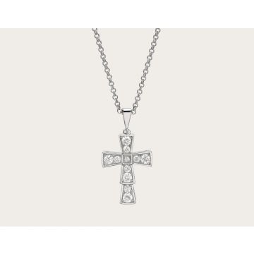 2018 Classic Bvlgari Croce Pendent Small 18K Platinum & Pave Diamonds Ladies Crucifix Necklace Canada 354038 CL858121