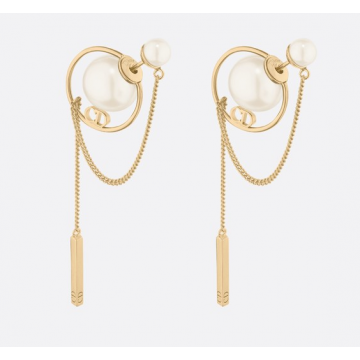 2021 Dior Tribales CD Rectangle Pendant White Pearl Ladies Yellow Gold Tassel Earrings Sale Australia E0956TRIRS_D301