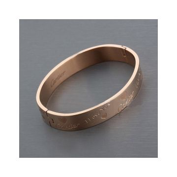 Cartier Rose Gold-plated "I Love You" Heart Pattern Wide Bangle Sweet Style Singapore Sale Online 